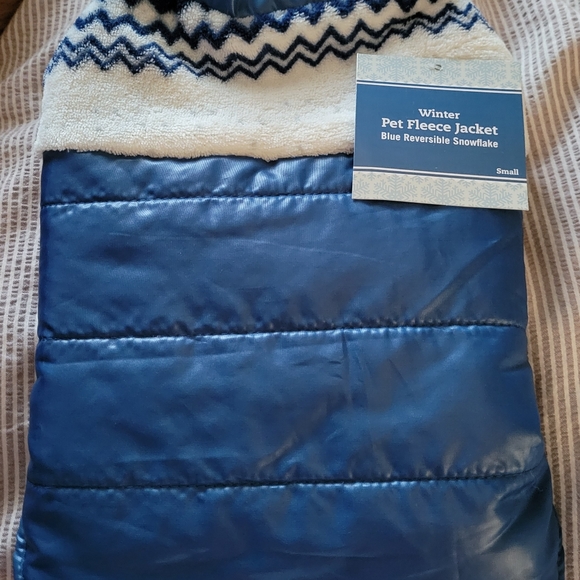 Blue and white reversible winter coat